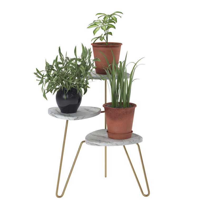 Montegue Plant Stand, White Marble/Gold