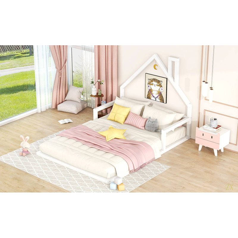Lit double en bois avec tête de lit, Full, Blanc