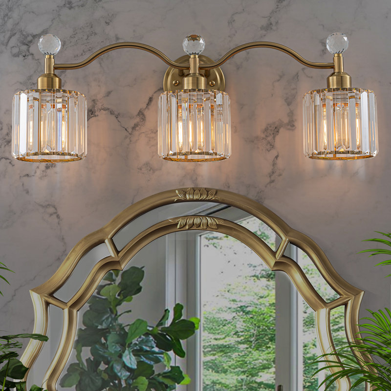 Éclairage pour salle de bain 3 lumières en verre cristal, Doré
