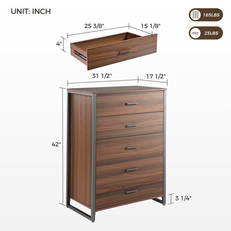 Buffet contemporain 5 tiroirs Chapeno, Brun / Gris