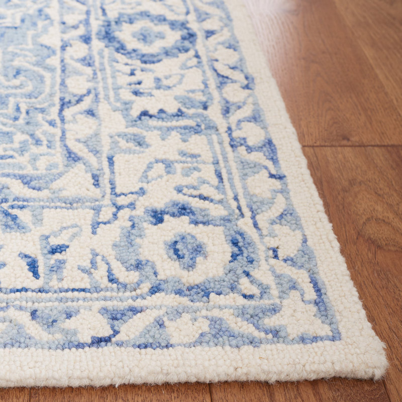 Tapis oriental en laine / coton touffeté à la main Metro en ivoire / bleu, Rectangle 5 pi x 8 pi