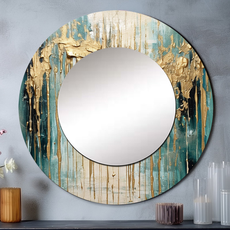 Gilded Daydream VI - miroir mural minimaliste, miroir décoratif rond brun, impression d'art en métal, 23 po x 23 po