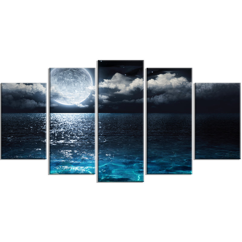 " Romantic Full Moon Over Sea " 5 - Pieces