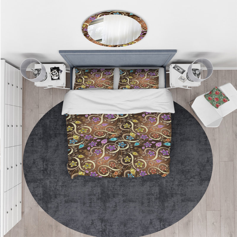 Ensemble de housse de couette designart ornementés avec fleurs et motif cachemire, Housse simple + 1 taie décorative