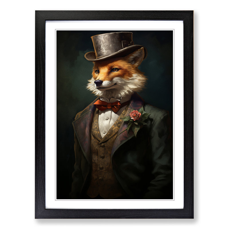 Fox Victorian No.2 - Single Picture Frame Print on Wood, Black Framed, 34cm H x 25cm W
