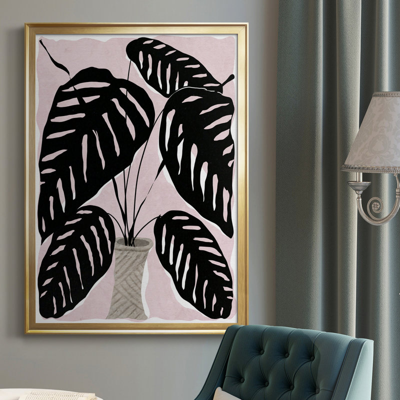 Plante en pot I - peinture sur toile encadrée, Or, H 26,5 po x l 36,5 po x P 1,5 po