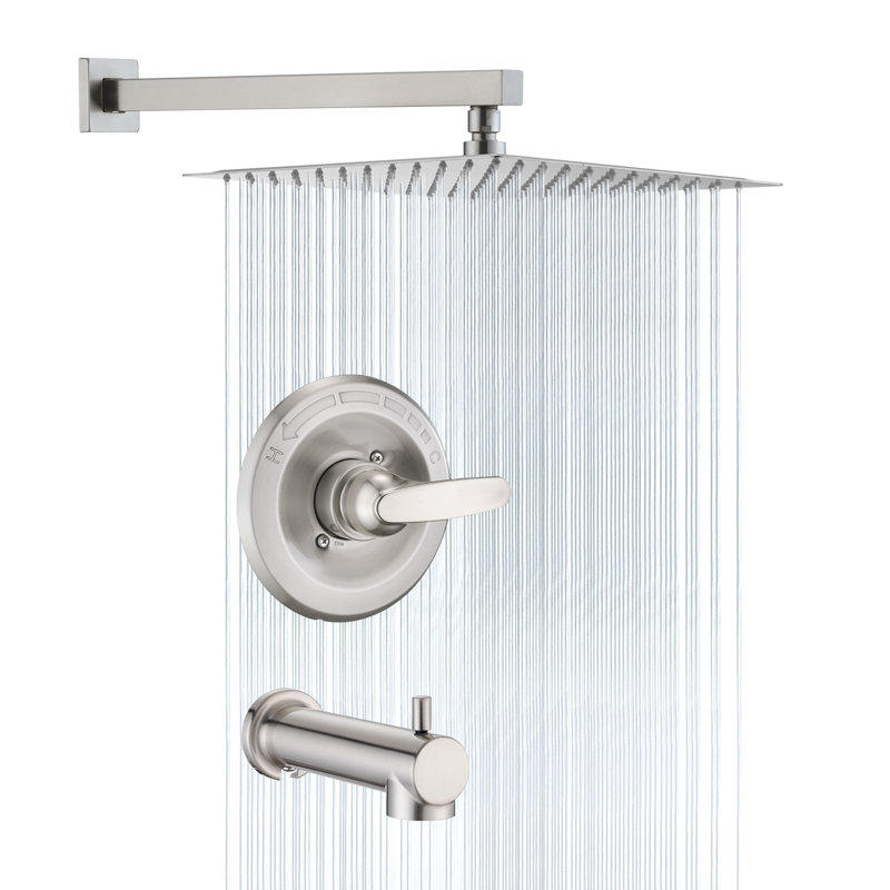Faucet Shower Trim Kit With 12" Square Rain Shower Head (Valve/Cartridge Not Included), Brushed Nickel