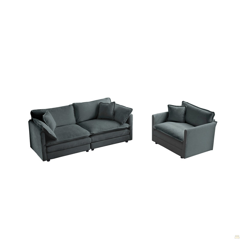 Ensemble de causeuse et de chaise 2 places, ensemble de canapé et de chaise 2 pièces, causeuse et fauteuil d'appoint, canapé de salon en chenille 2 pièces (1 + 2 places), chenille grise