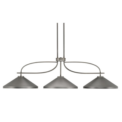 Luminaire pour îlot de cuisine 3 lumières Cavella au fini graphite avec abat-jour conique en métal de 14 po