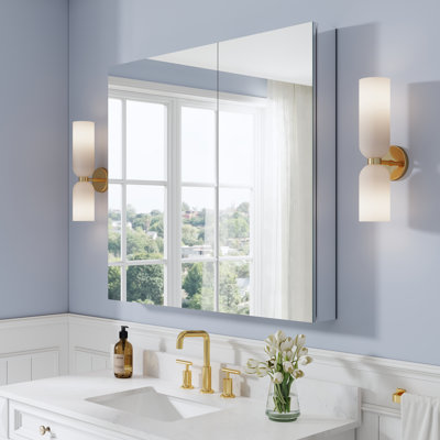 40"W X36"H Recessed Or Surface Wall-Mount Bathroom Aluminum  Medicine Cabinet Combo With Adjustable Glass Shelves