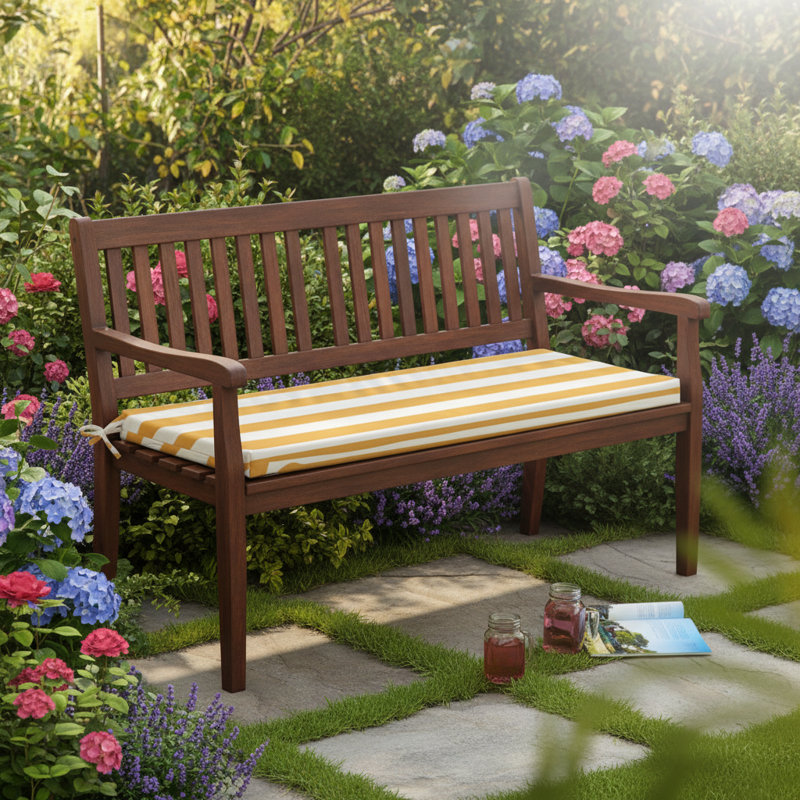Garden Bench Pad Seat Cushion, Yellow Striped