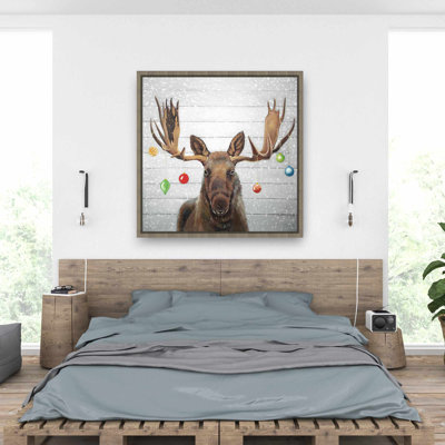 Moose Has Christmas Balls - Rustic Bedroom Canvas Decor