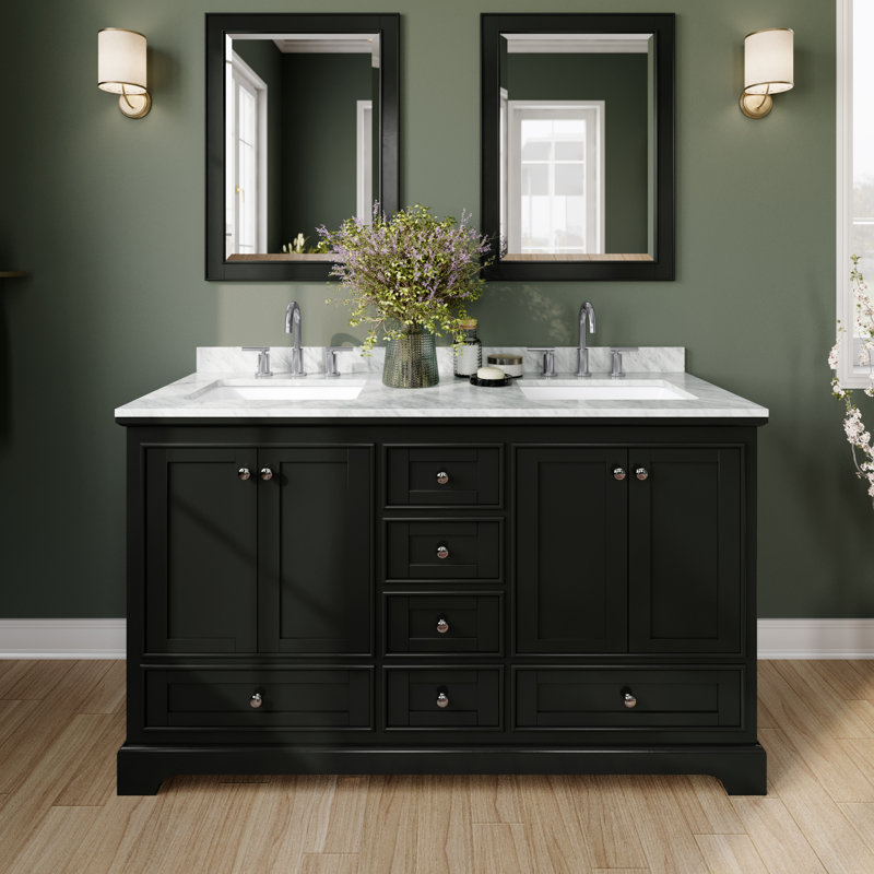 Deborah 60'' Double Bathroom Vanity with Marble Top, Dark Espresso, Polished Chrome