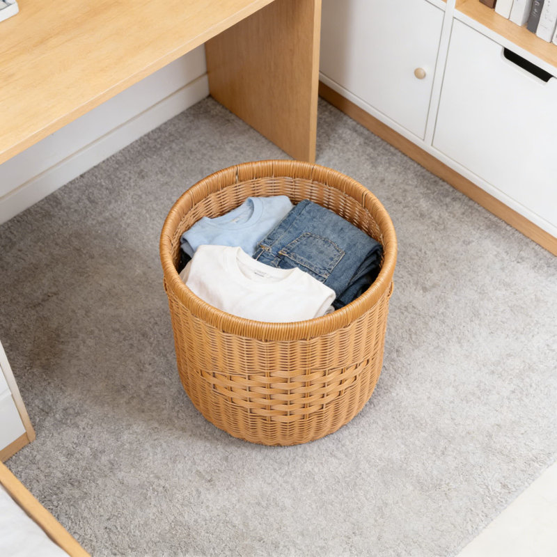Handwoven Rattan Laundry Hamper Basket For Bedroom And Bathroom, Storage Organizer For Towels, Toys, And Household Items, Natural Wicker Design