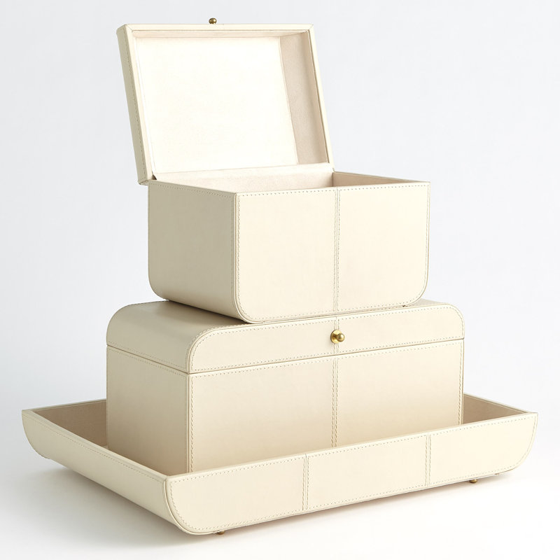 Curved Corner Leather / Faux Leather Tray, Beige