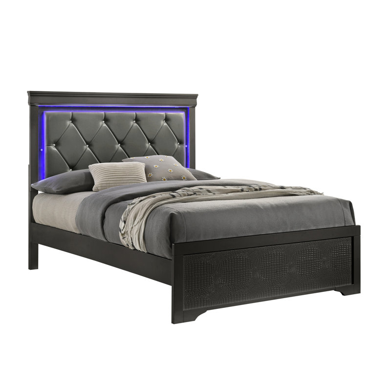 Upholstered Twin Bed With Led Headboard, Modern Style, Metallic Gray, And Elegant For Bedroom Gray Upholstery, Refined