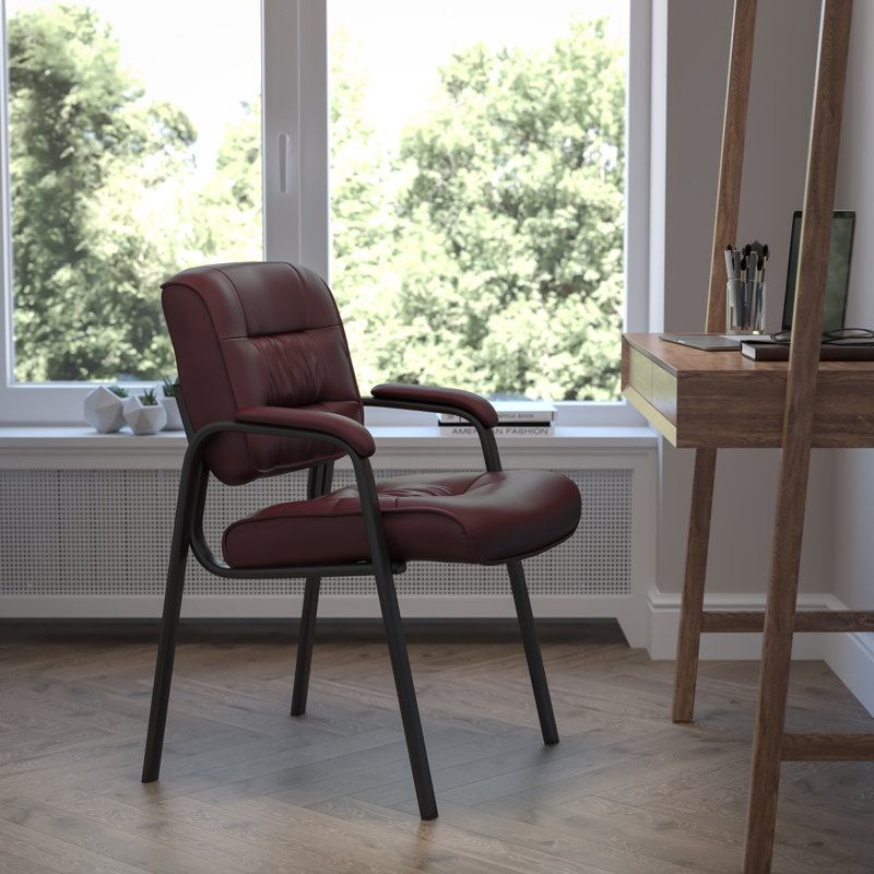 LeatherSoft Executive Side Reception Chair with Powder Coated Frame, Burgundy