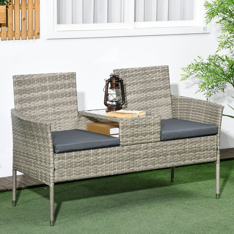 Callihan 137cm Long Slat Seat with Cushions, Grey