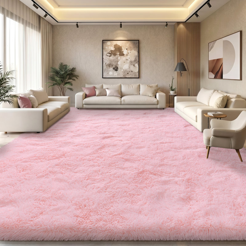 Solid Rug Soft Fluffy Pink Indoor Area Rug for Living Room Bedroom Nursery Kids Room, Rectangle 9' x 12'