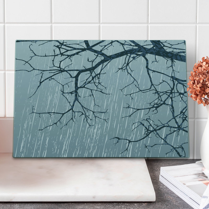 Ambesonne Tree Cutting Board Large Rainy Day Winter Branches Grey