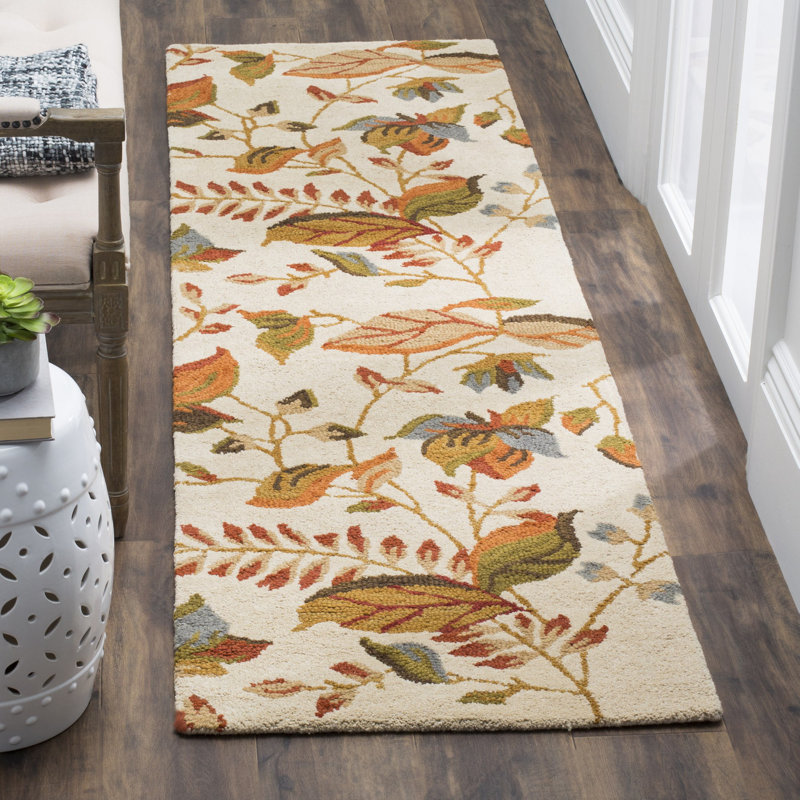 Tapis floral en laine / coton / latex crocheté à la main Emrick Blossom, Tapis de couloir 2 pi 3 po x 11 pi