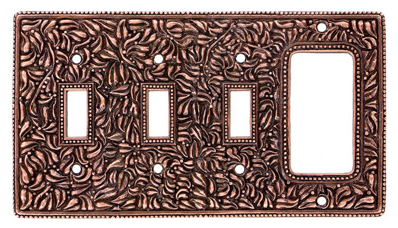 San Michele 4-Gang Toggle Light Switch / Rocker Combination Wall Plate, Antique Copper