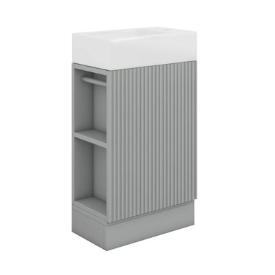 Petit meuble-lavabo 18,6 po avec lavabo, armoire de salle de bain avec tablette à deux niveaux, porte-papier hygiénique et porte à fermeture douce