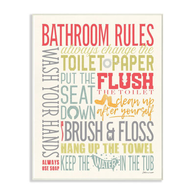«Bathroom Rules Coral Green Grey and Blue Colorful» par Stephanie Workman Marrott - impression d'art textuel
