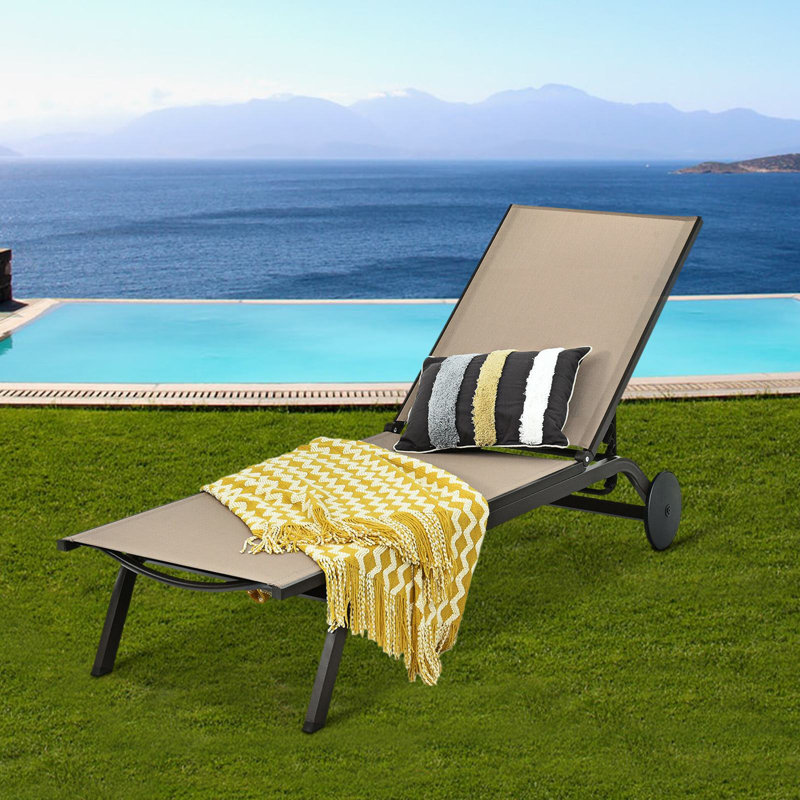 Pryer Outdoor Metal Chaise Lounge, Beige