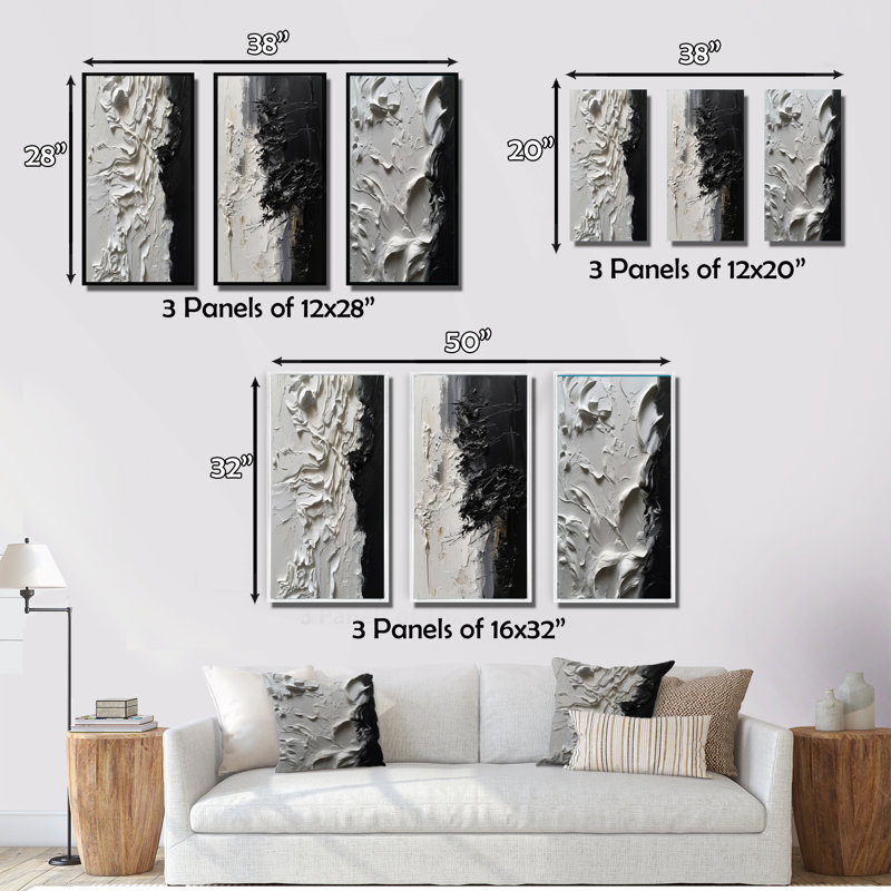 «White Black Tranquility Wall Art», ensemble de 3 impressions - Blanc et noir Tranquility Unleashed, Toile tendue
