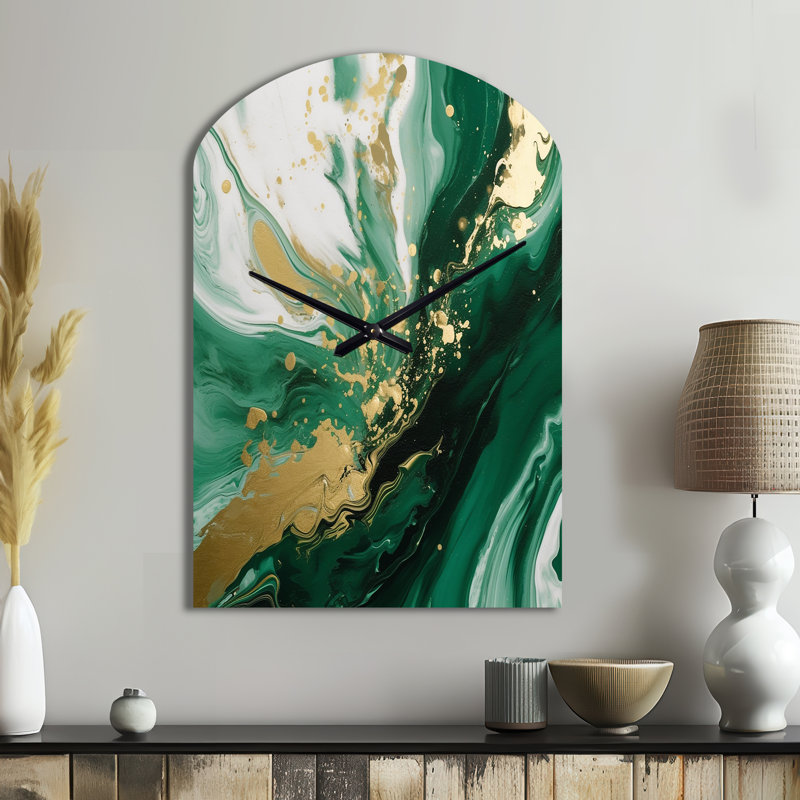 Horloge murale verte et or Serene Cascade III - Abstract Arch, Grand
