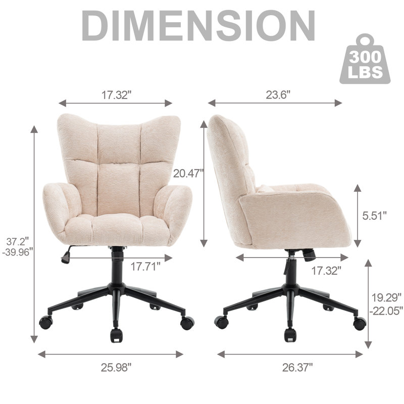 Chenille Swivel Task Chair with Tufted Back, Beige