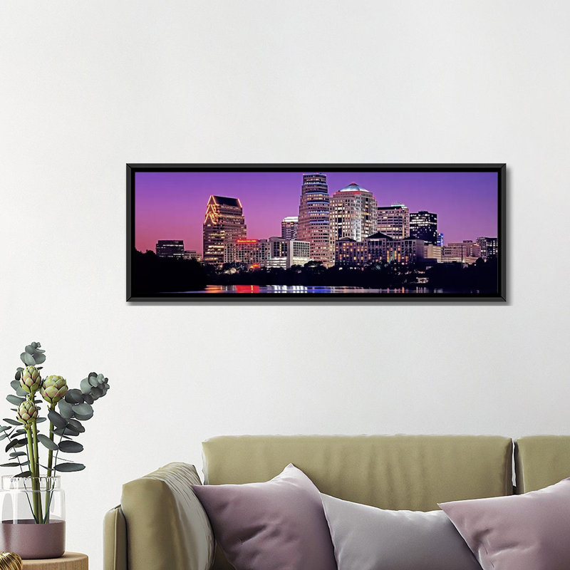 Reproduction de photo sur toile panoramique, Austin, Texas, H 24 po x l 72 po x P 1,5 po, Cadre noir