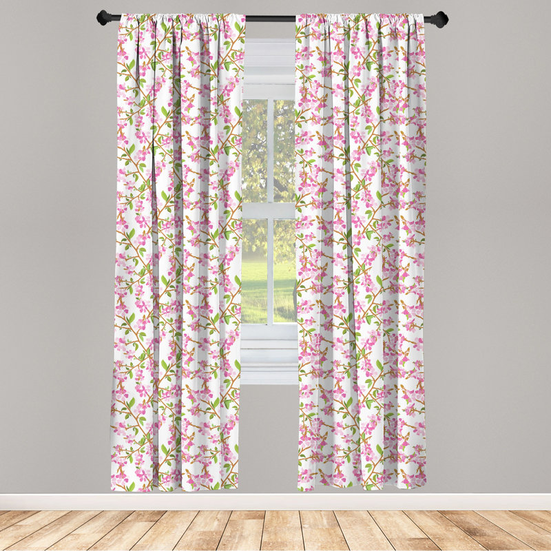 Cherry Blossom Floral Semi-Sheer Rod Pocket Sliding Panel, 28" x 63"