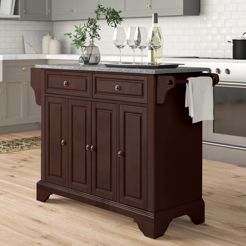 Bert Granite Top Kitchen Island, Vintage Mahogany
