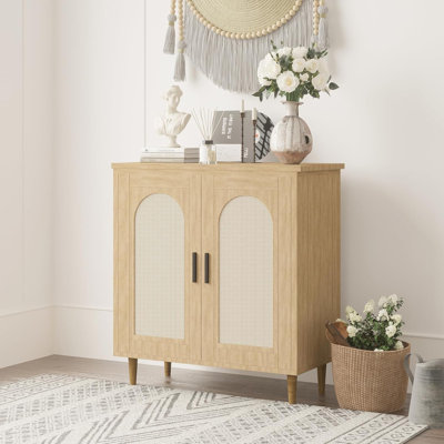 Buffet en rotin avec base en bois, buffet et armoire de rangement avec beaucoup d'espace pour le salon, la salle à manger, le couloir et le vestibule (unité de 2 pièces)