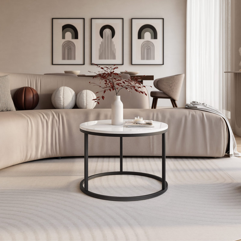Coffee Table with Storage, White Gloss, Black, 42 cm H x 60 cm L x 60 cm W
