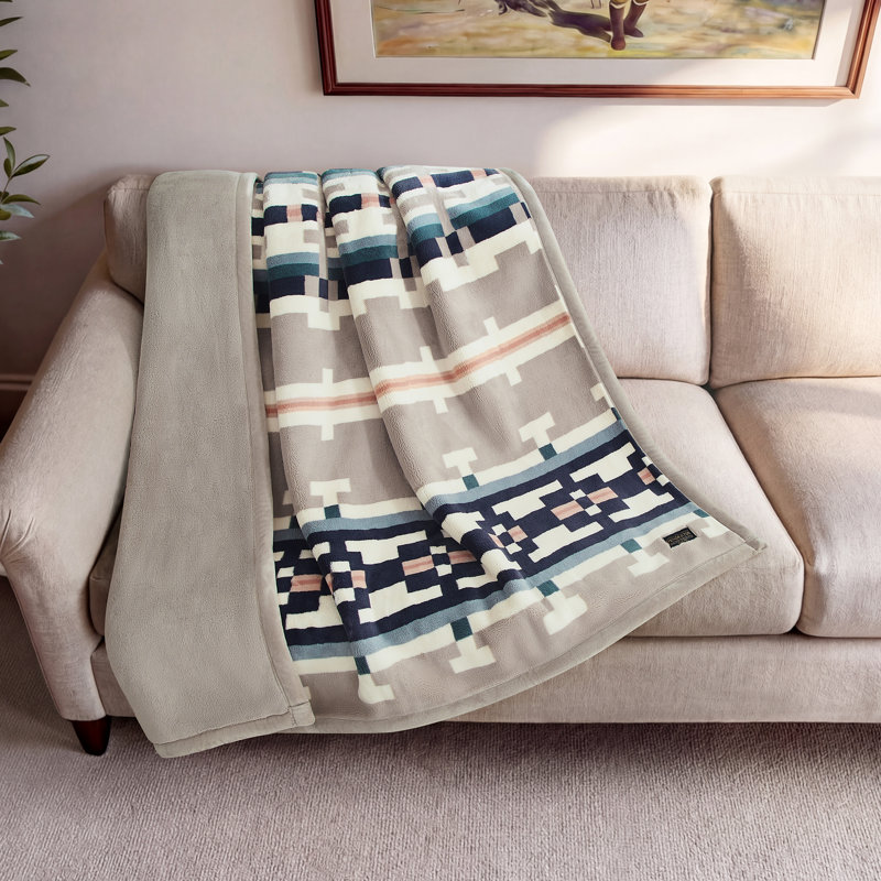 SANDHILLS PRINTED PLUSH THROW TAN