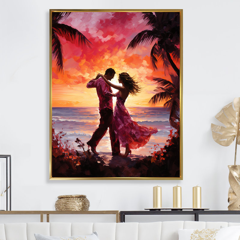Danse salsa au coucher du soleil V, Cadre flottant doré, H 32 po x l 24 po x P 1 po