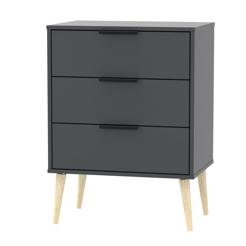 Fully Assembled Euart 3 Drawer Chest, Graphite/Oak