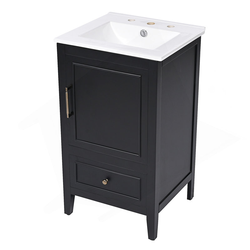 Meuble-lavabo de 20 pouces avec lavabo, armoire, tablette de porte, tiroir et patins réglables noirs