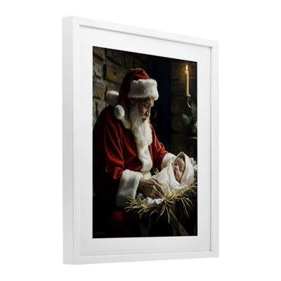 «Santa Claus & Baby Jesus», reproduction sous verre encadrée, conception de Jo Moulton