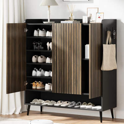 Range-chaussures, grande armoire à chaussures 30 paires avec 3 portes, tablettes réglables, range-chaussures avec portes pour le couloir, le vestibule, le salon, noir