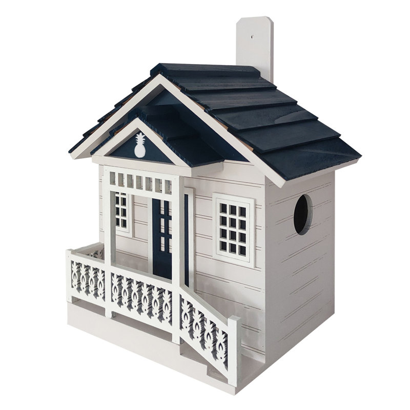 White and Blue Wooden Welcome Home Cottage Birdhouse
