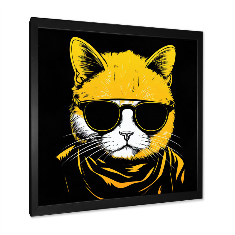 " Cool Cat With Sunglasses I ", Black Single Picture Framed, 30" H x 30" W x 1" D