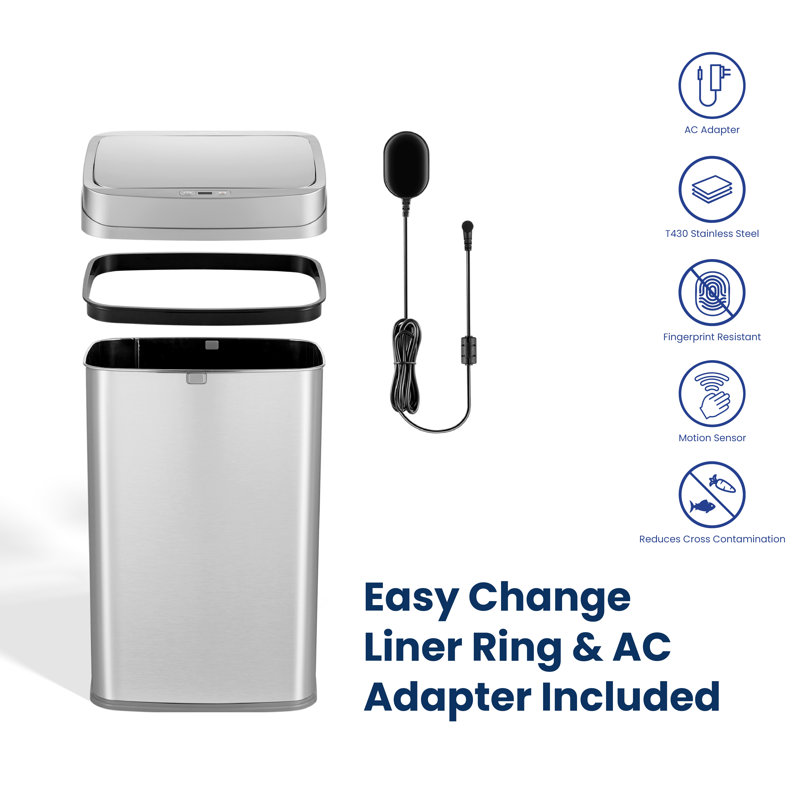 Odour Neutralizing Smart Trash Can, UV + Ozone Dual Purification, Odour Control Motion Sensor, Stainless Steel, Nova Series