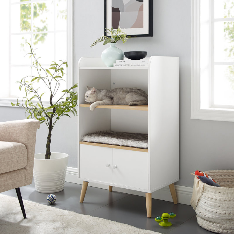 Becky 39" White Single Rest Cat Tree Bookshelf With Drawer