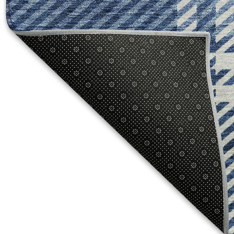 Tapis bleu marine de qualité supérieure lavable à la machine Prisco, Rond 8 pi