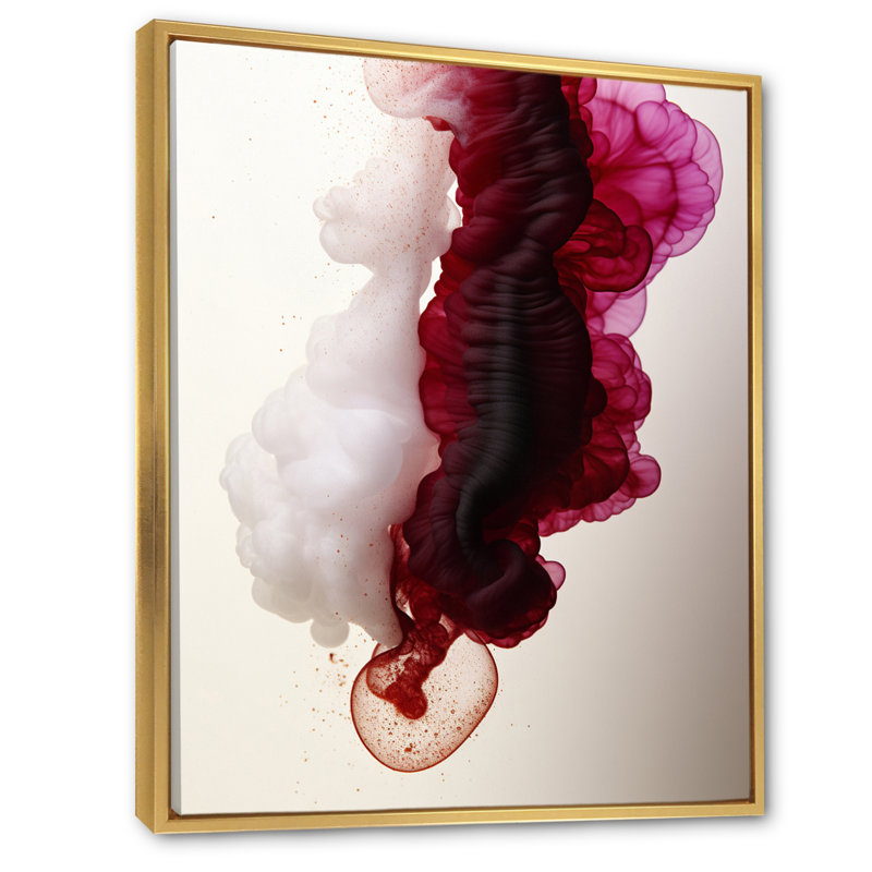 Nuage d'encre magenta exquis, H 32 po x l 24 po x P 1 po, Cadre flottant doré