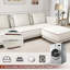 Canapé modulaire modulaire: canapé de luxe 121 pouces avec repose-pieds, 70% coussins rembourrés en duvet, amovible et lavable, canapé en lin ultra-doux, très grand canapé de salon blanc